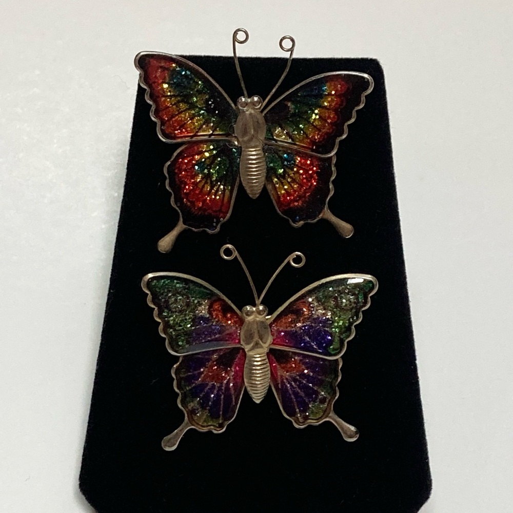 Vintage Butterfly Glitter Brooch Pin Set